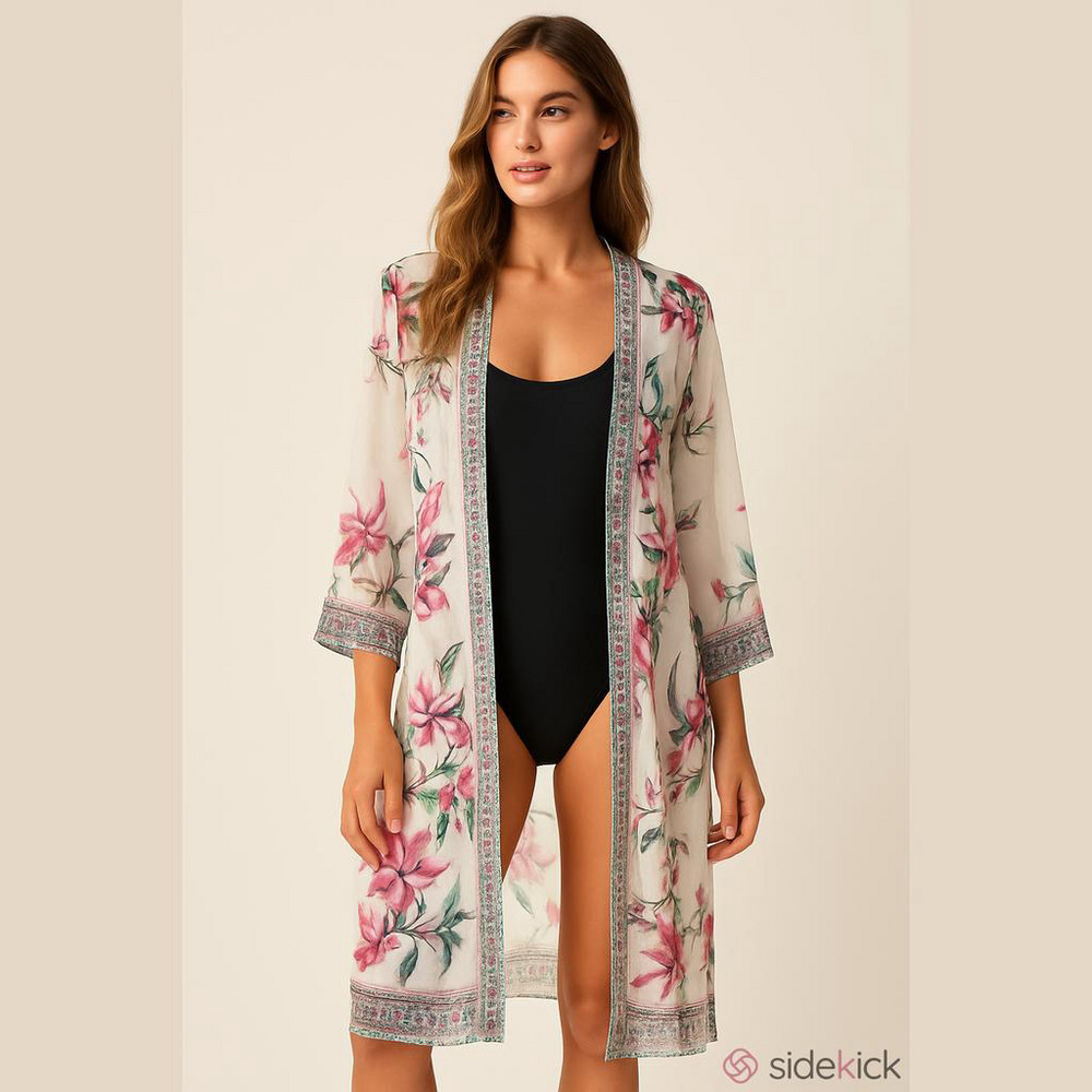 Flying Tomato Floral cover-up Kimono open front
